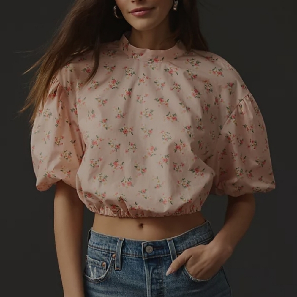 NWT Anthropologie Cropped Bubble Sleeve Cottagecore Blouse Size Small